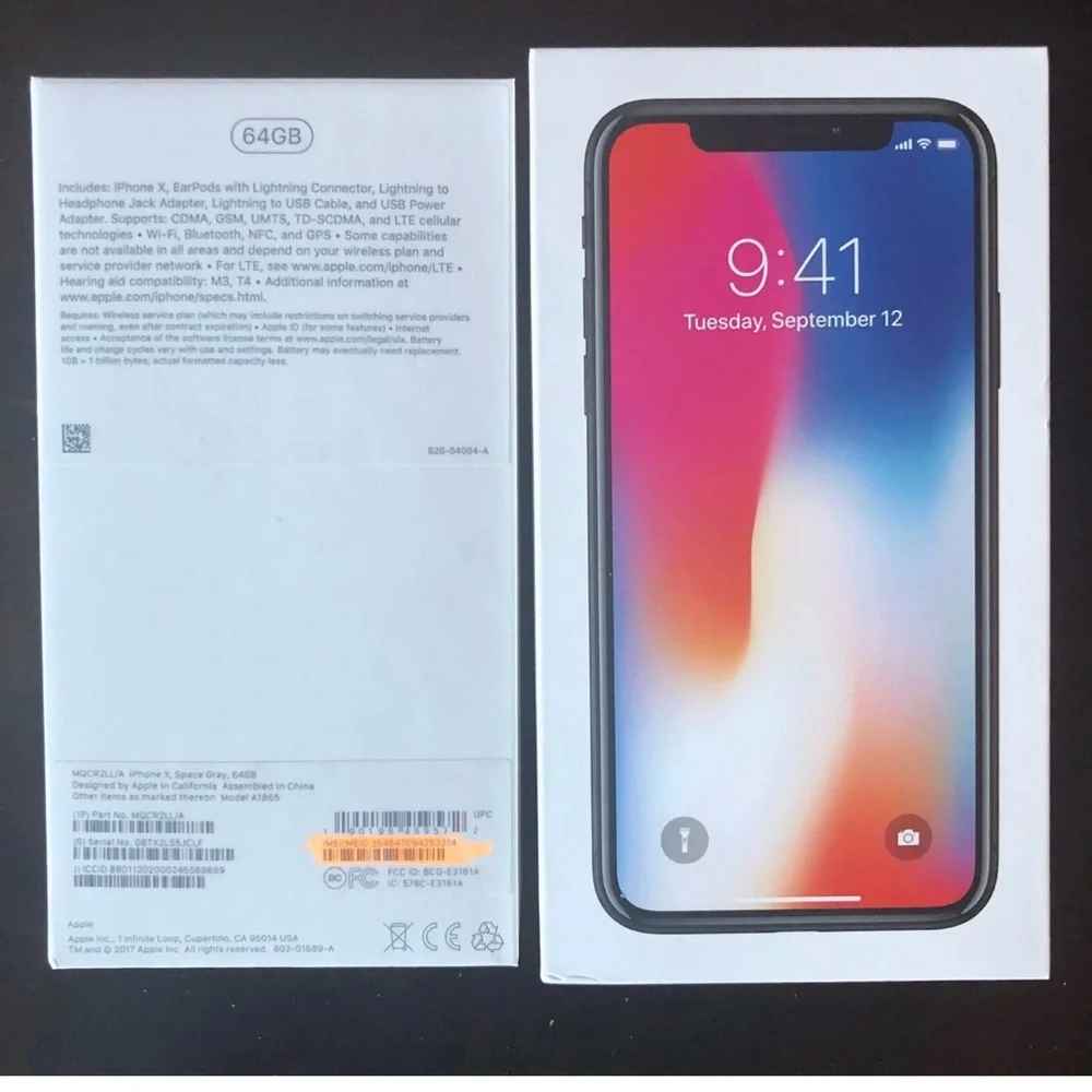 Apple iPhone X 64 GB Space Gray BOX ONLY Documents Stickers  Good Condition
